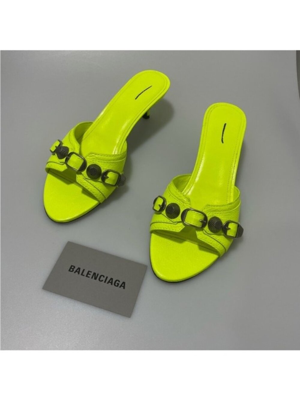 Balenciaga Cagole 50mm Sandal Lambskin Fluo Yellow Women’s EU 37/US 7 - Picture 1 of 7